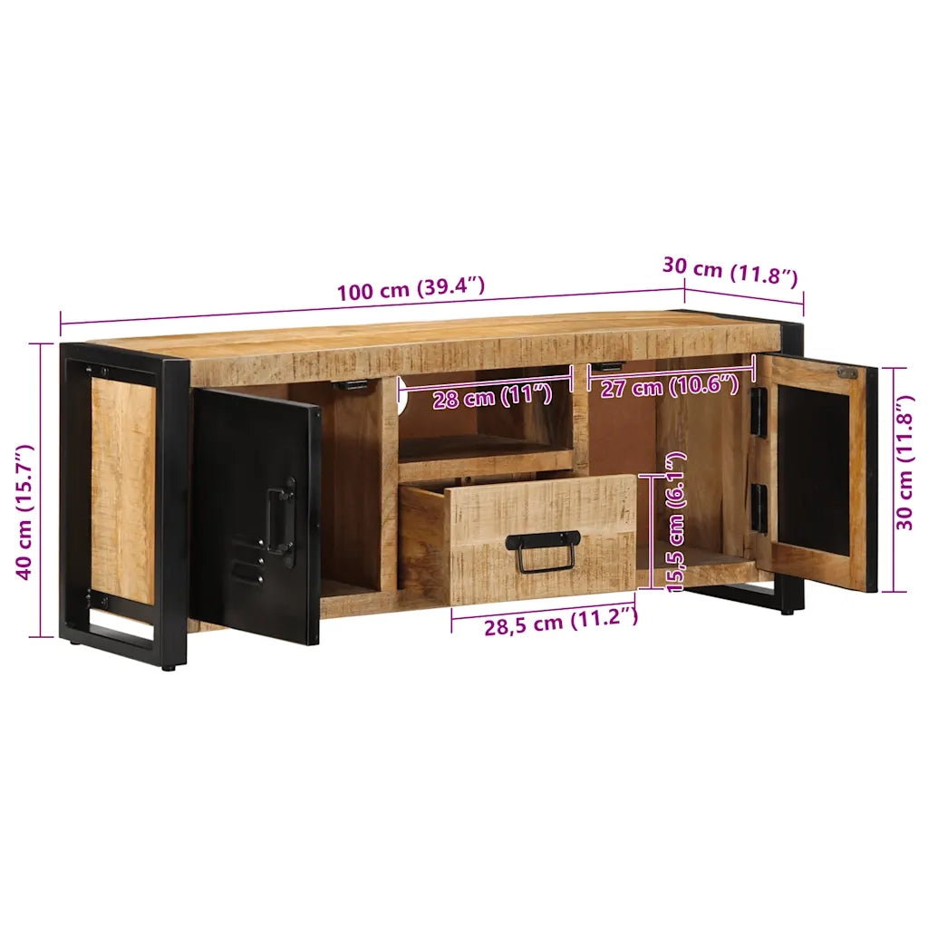 Mobile Porta TV 100x30x40 cm in Legno Massello di Mango Grezzo 4013589