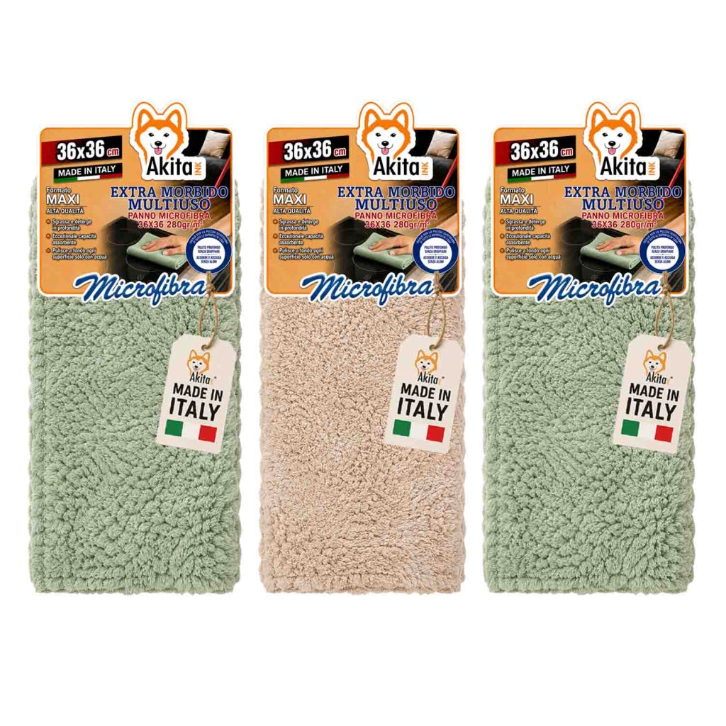 Akitaink 3 Panni Microfibra Extra Morbido Multiuso 36x36 cm