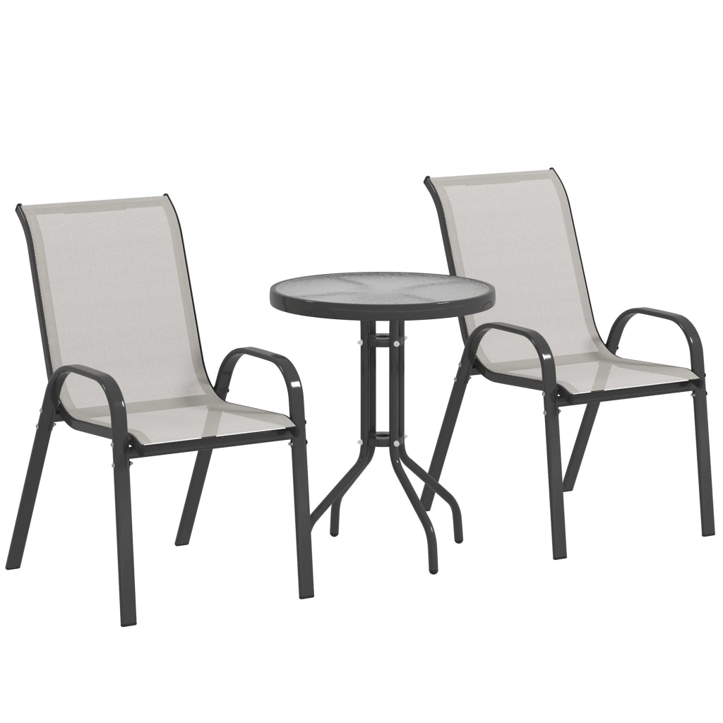 Set 3 Pezzi Salotto Giardino ¨C Zephmum ¨C 2 Poltrone Pieghevoli Tavolino Vetro Grigio Chiaro