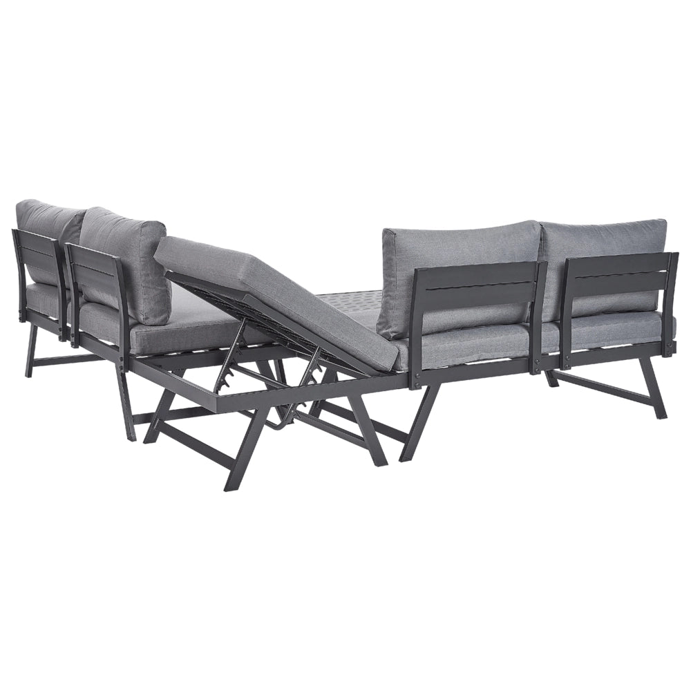 Set di 7 copricuscini per sedie da giardino in tessuto grigio scuro resistente ai raggi UV e all'acqua, rimovibili.