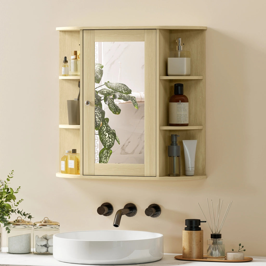 Armadietto da Bagno con Specchio e Ripiani ¨C zephmum ¨C 66x17x63 cm Legno Naturale