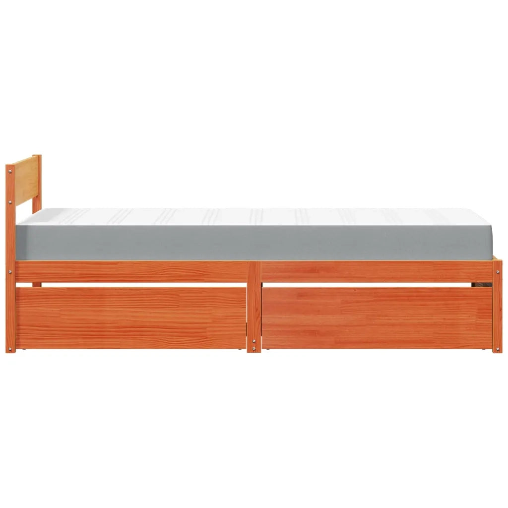 Letto Cassetti e Materasso Marrone Cera 100x200cm Massello Pino 3281906
