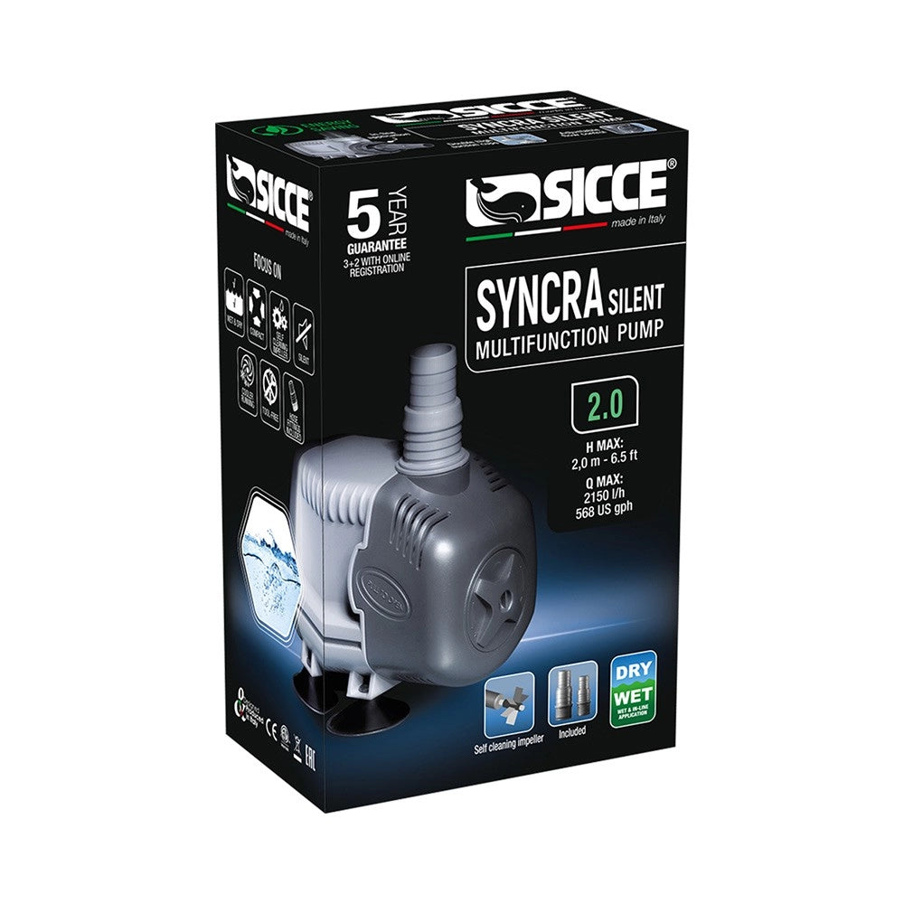 Sicce Syncra Silent Pompa con Portata Regolabile per Utilizzo Dentro/Fuori dall'acqua Modello: 2.0