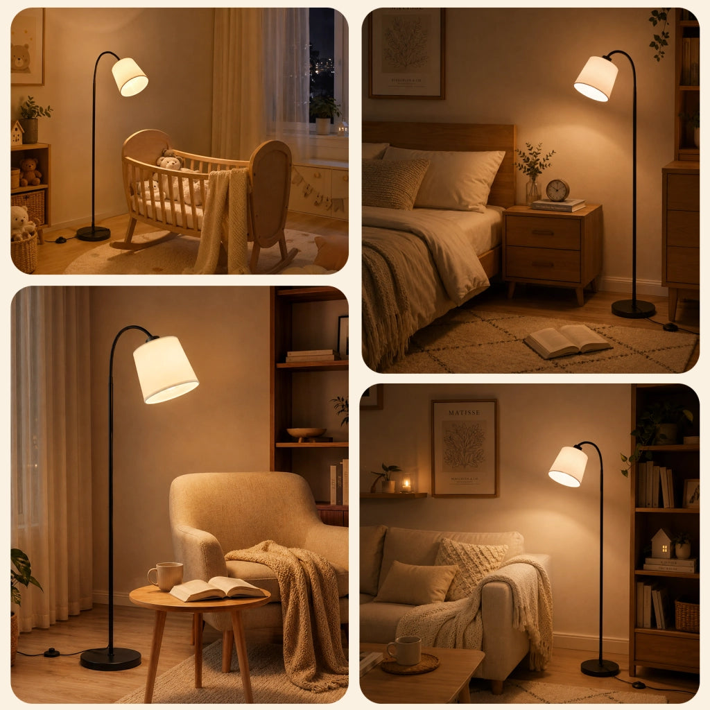 ZMH Lampada da Terra 160cm Paralume Beige Orientabile 360¡ã Interruttore a Pedale E27 Moderna per Guardaroba