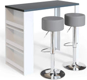Tavolo bar con sgabelli, Bianco/Grigio, 57 x 117 cm con 2 sgabelli da bar, adatto come area pranzo aggiuntiva in cucina o soggiorno