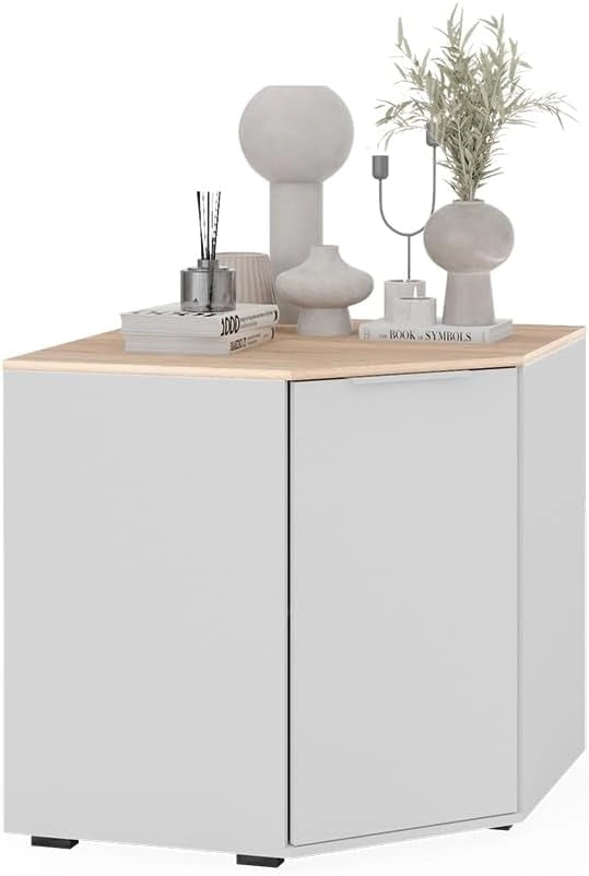 Credenza Betti, Bianco/Sonoma, 77.9 x 77.9 cm con 1 porta, per riporre abiti e oggetti di uso quotidiano