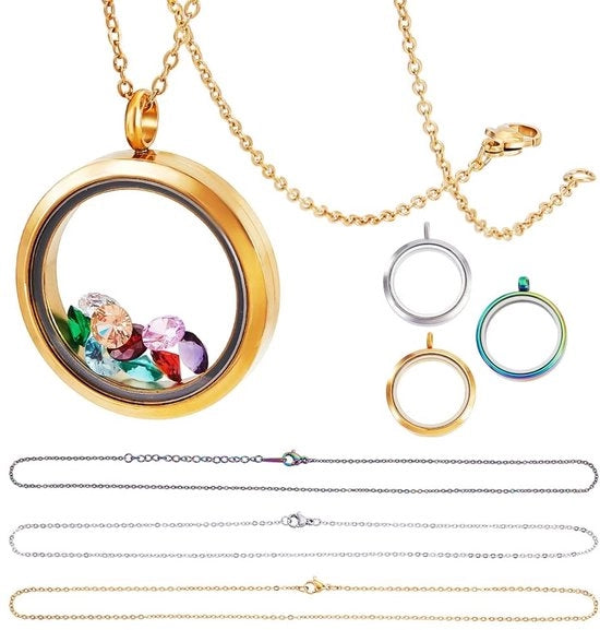 Collana con Medaglione Set a 3 pezzi - Acciaio Inossidabile - Pendente Unico che Fluttua - Adatto per Foto - Lunghezza 45 cm - Medaglione

Dettagli tecnici: 
- Material: Acciaio Inossidabile
- Lunghezza: 45 cm