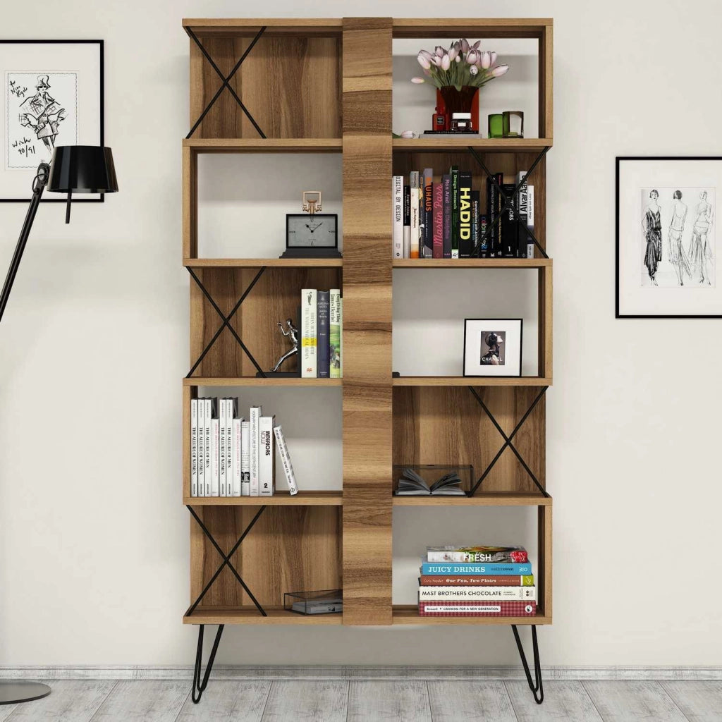 Biblioteca Campagna, Libreria 10 Ripiani, 90x22x167h cm Marrone Noce
