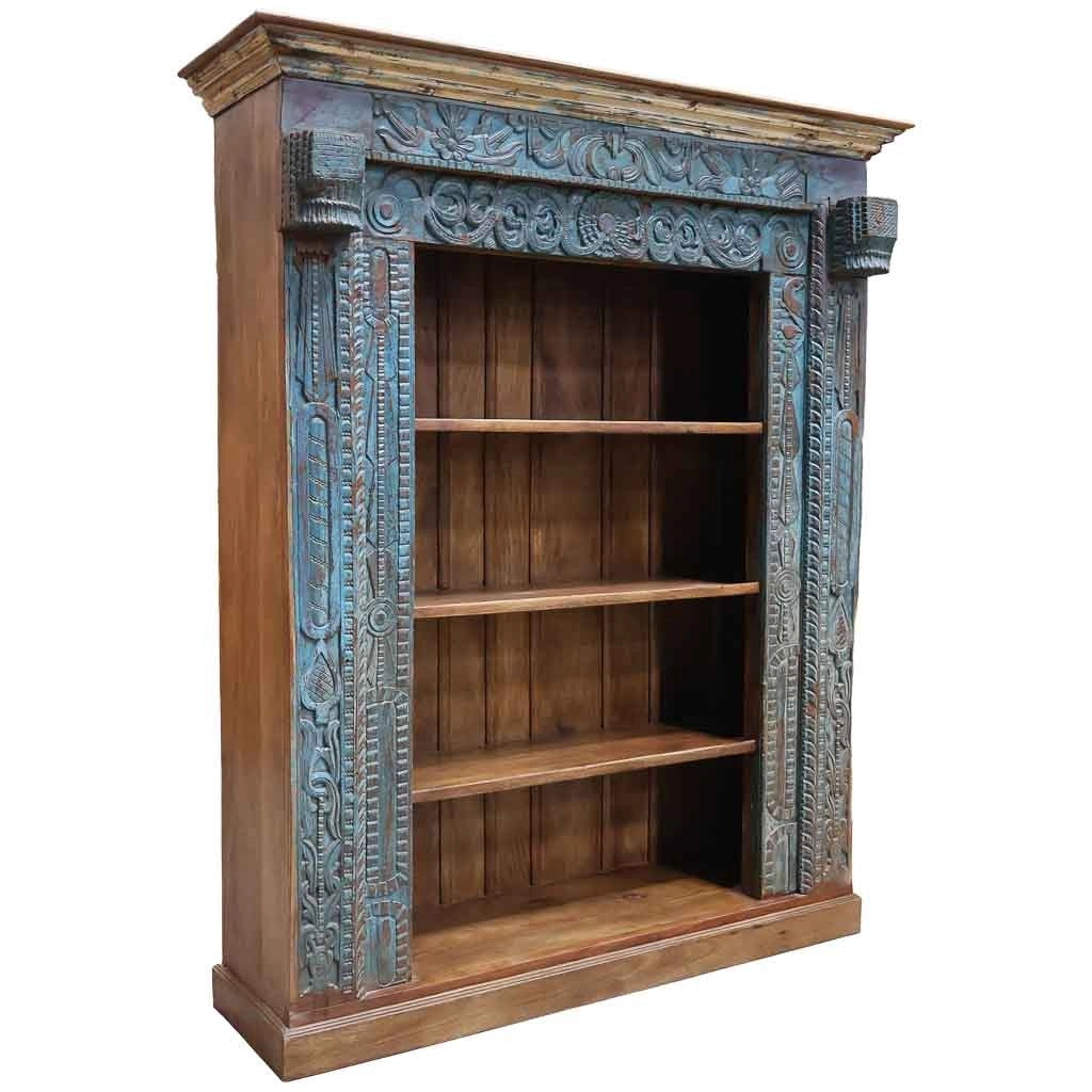 Libreria in legno blu fatto a mano 180x55x217h cm