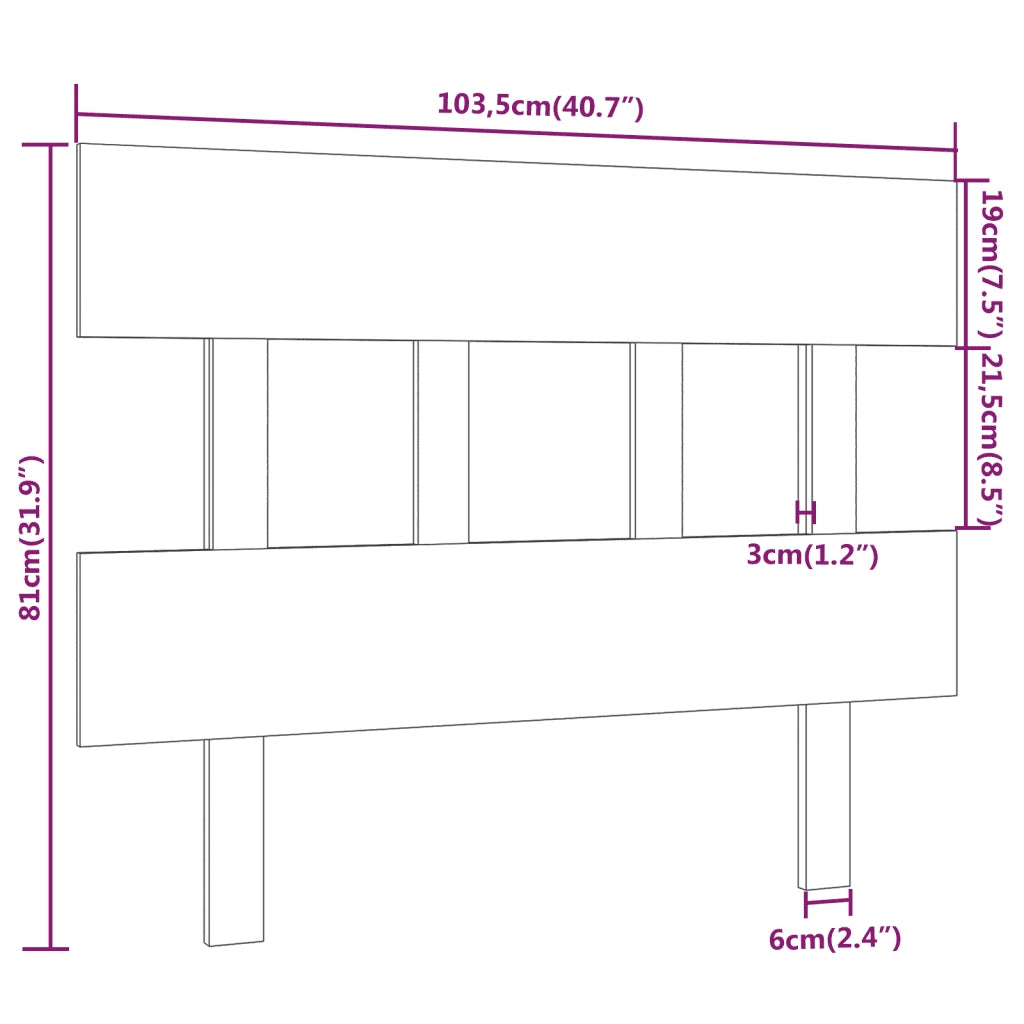 Testiera | Testata per Letto Grigia 103,5x3x81 cm Legno Massello di Pino