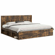 Letto matrimoniale | Letto per adulti | Struttura del letto con stoccaggio e testata Rovere Fumo