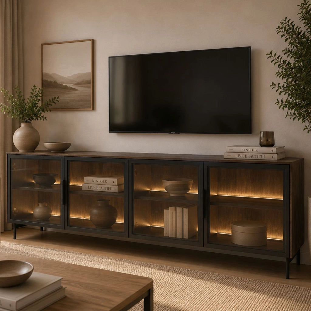 Kalerora, Mobile Porta tv 3 Ripiani, 181x39x62h cm Marrone Noce