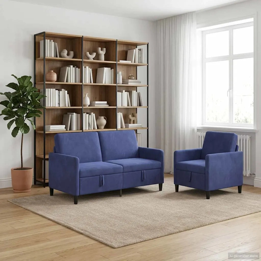 Set di Divani con Storage 2 pz Blu Polizia Poliestere 3429202