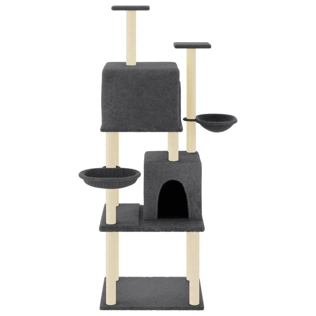 Tiragraffi per gatti mobili Tower Climbing Toy tiragraffi piattaforma da arrampicata con tiragraffi in sisal scuro 180 cm grigio 02_0022688