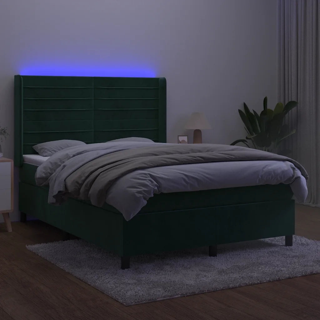vidaXL Letto a Molle con Materasso e LED Verde Scuro 140x190cm Velluto