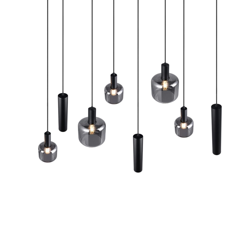Lampada a sospensione MATARO nera 8 luci vetro Trio