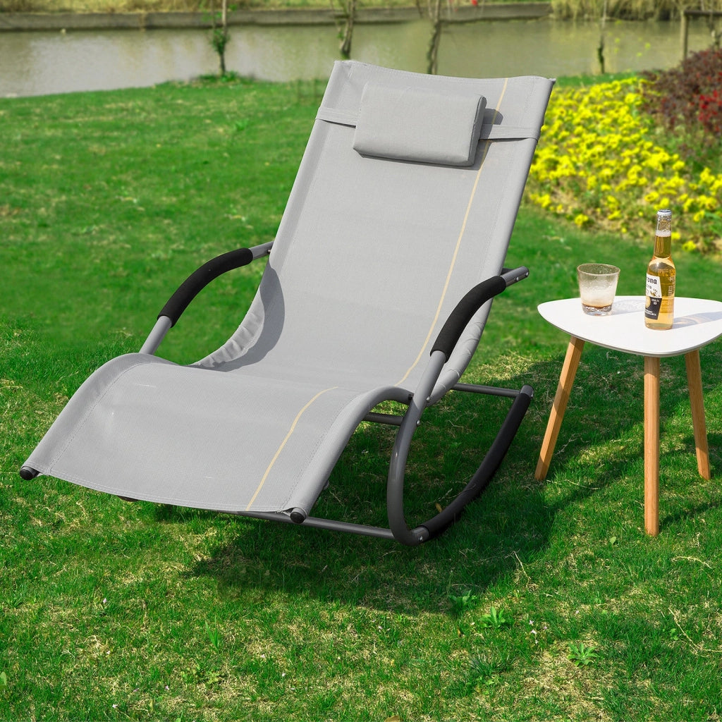 2 x Sedie a Dondolo da Giardino poltrone Esterno con Cuscino e Tasca Laterale Grigio OGS28-HGx2