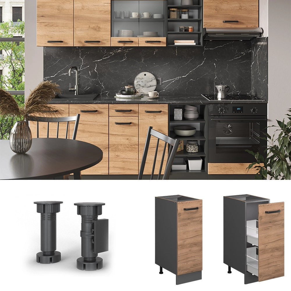 Armadio cucina dispensa alto R-Line Rovere dorato/Antracite 30 cm, PL Rovere Vicco