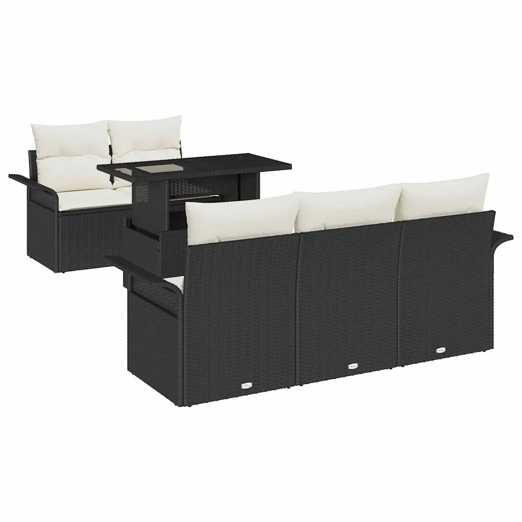 Set Divano da Giardino 6 pcs Nero Rattan in Polipropilene