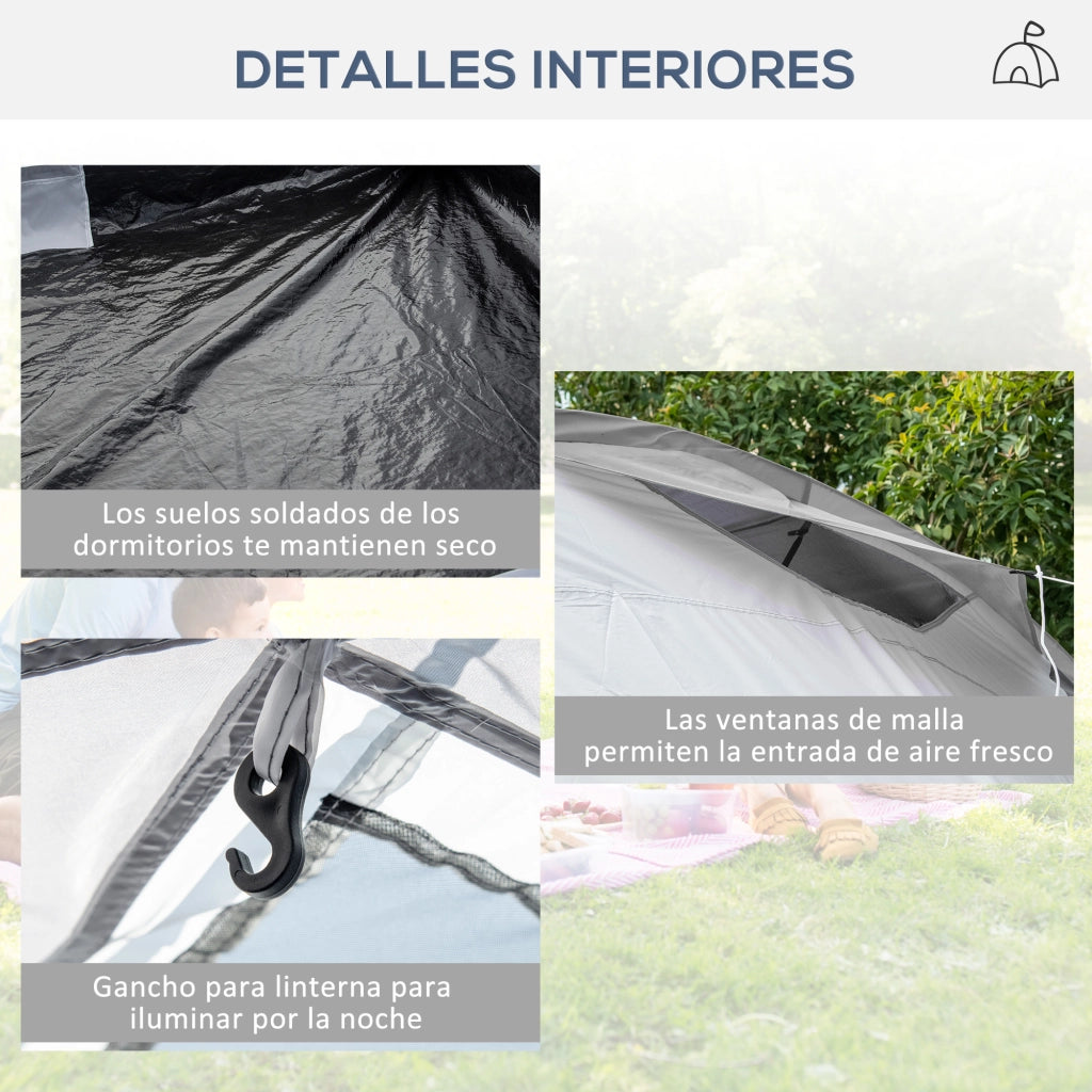 Tenda da campeggio familiare 4-6 persone ¨C Minimal ¨C grigio 590x245x193 cm con 2 finestre e borsa