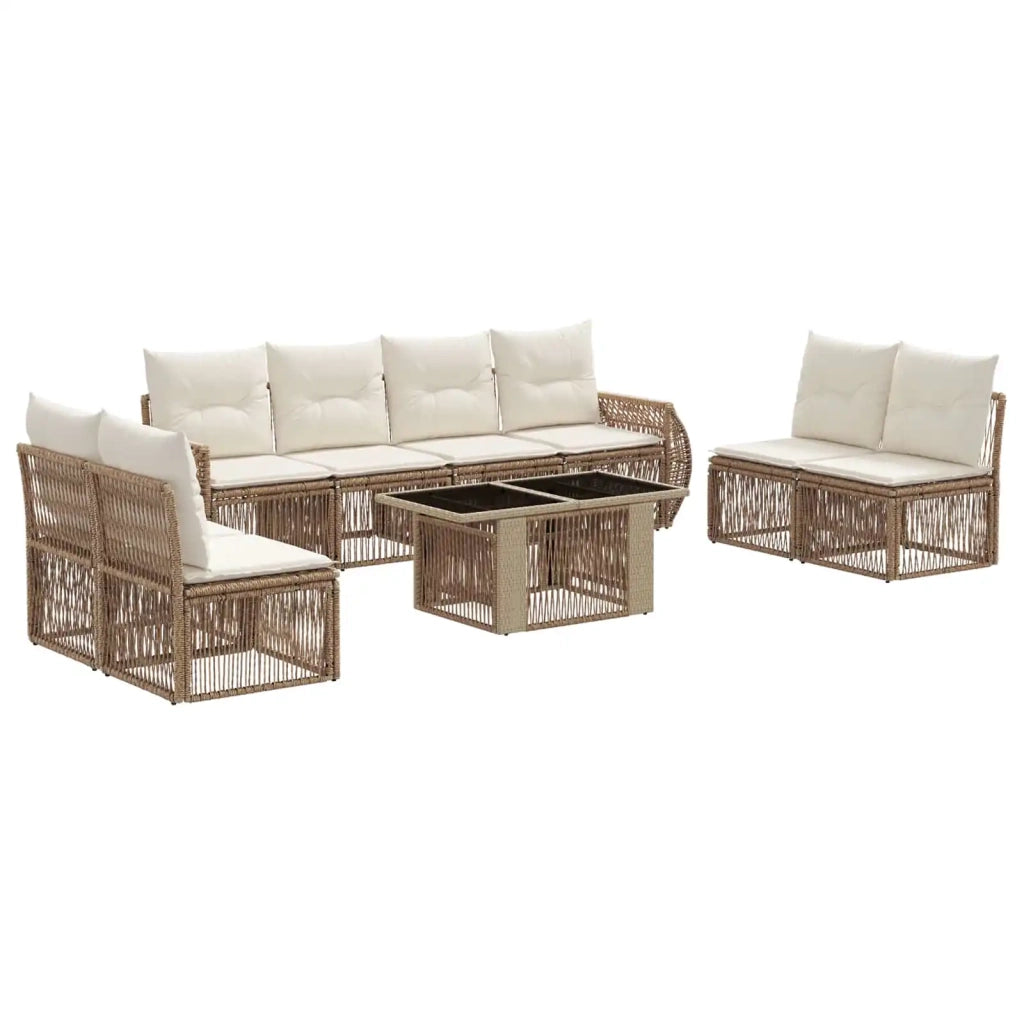 Set Divano da Giardino 9 pz Beige e Bianco Crema polyrattan 3436932