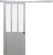 Porta scorrevole bianca da officina in vetro satinato H204 x L83 + binario in alluminio e 2 gusci