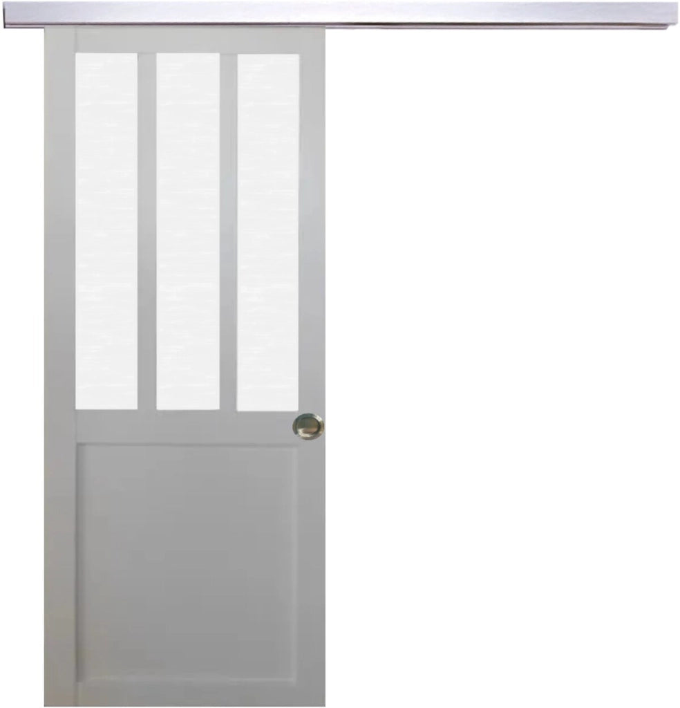 Porta scorrevole bianca da officina in vetro satinato H204 x L83 + binario in alluminio e 2 gusci