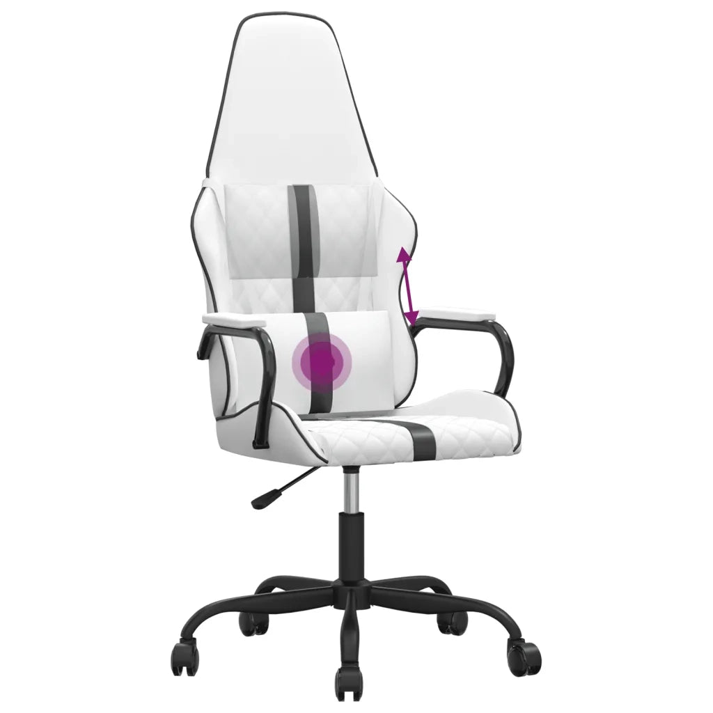 Sedia da Gaming | Sedia da e-sports Massaggiante Nera e Bianca in Similpelle