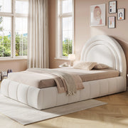 Letto singolo per bambini 90x200 cm con contenitore idraulico; rete a doghe; bouclé beige