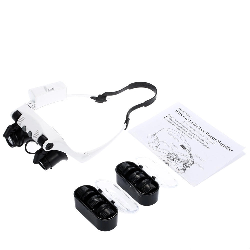 Trade Shop - Visiera Occhiali Lente Ingrandimento Precisione Con 2 Led 4 Lenti Luce 9892gj-3a -