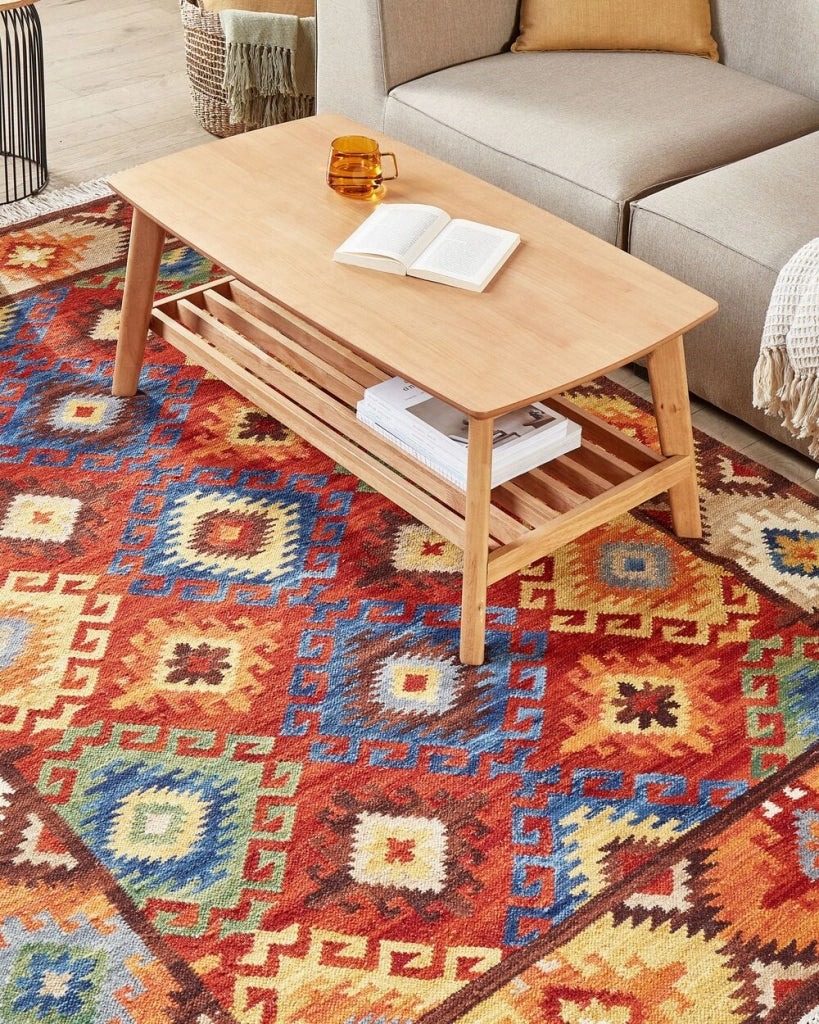 Tappeto di lana multicolore 160 x 230 cm kilim fatto a mano con nappe soggiorno camera da letto