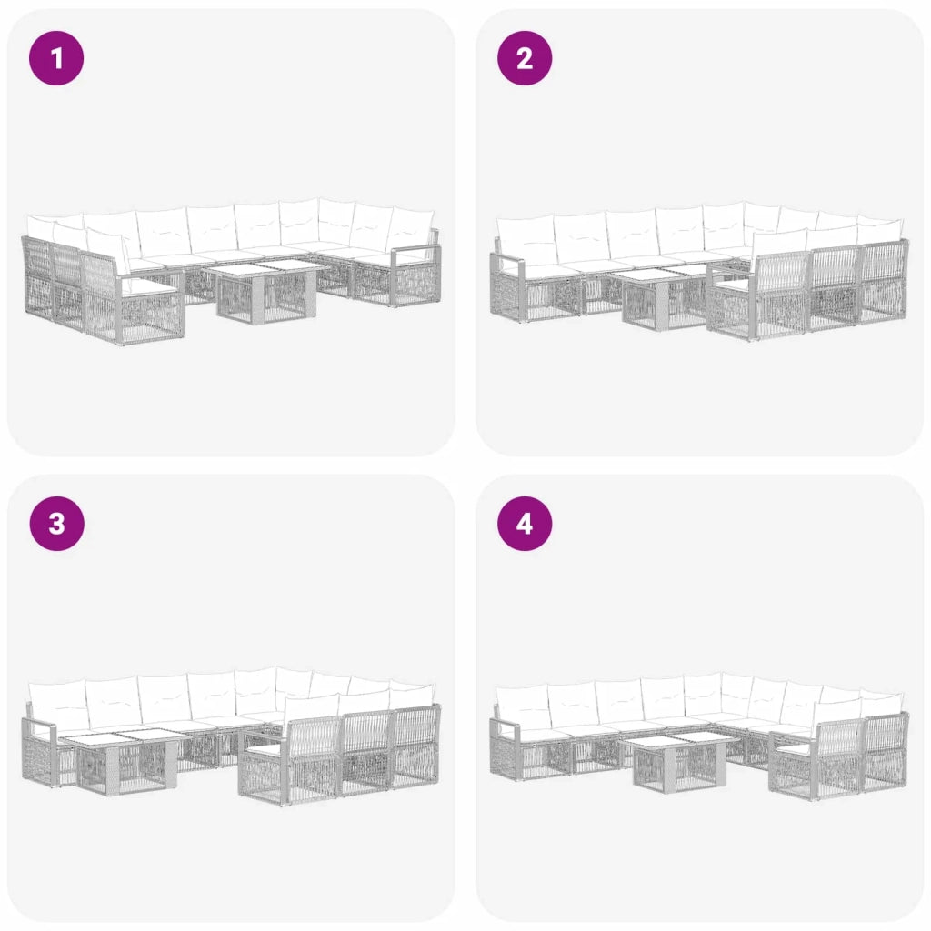 Set Divano da Giardino 11 pz Nero e Bianco Crema polyrattan 3437146
