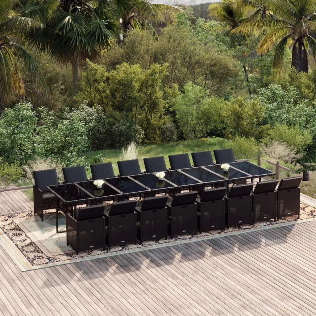 Set da Pranzo da Giardino 17 pz con Cuscini Nero in Polyrattan 3095666