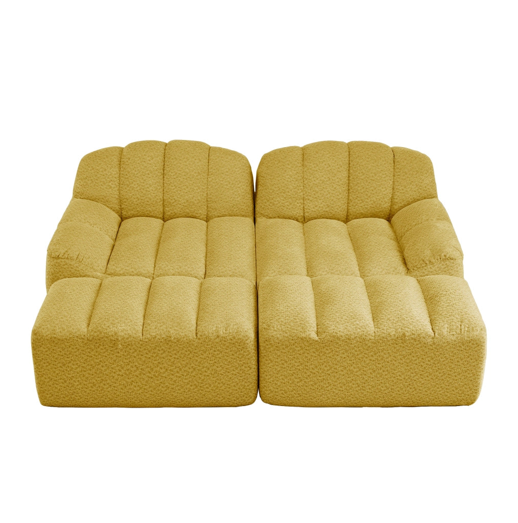Divano modulare 210x165x79 cm in fleece granulato giallo; design senza struttura con pouf collegabile
