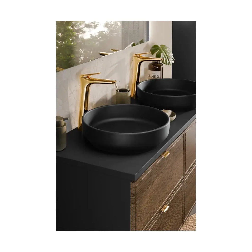 Lavabo da appoggio rotondo 40 cm in ceramica nera opaca