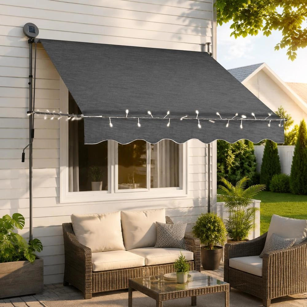 Retractable Awning, Manually Operated, With LED, 150 Cm, Anthracite