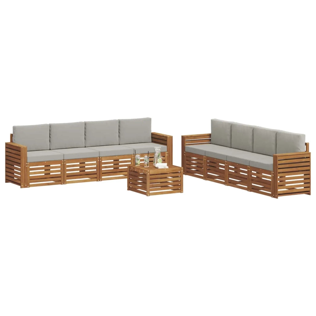Set divani con cuscino 9 pcs Grigio Naturale e Chiaro