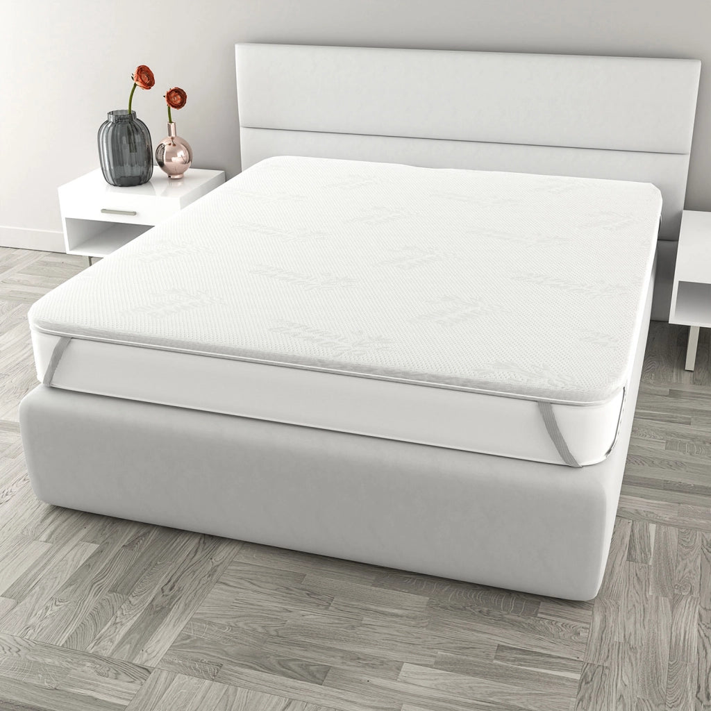 Topper Memory Con Fodera Matrimoniale 160x190 cm in Poliestere e Bamboo Bianco