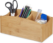 Organizzatore per ufficio in bambù - 4 cassetti per penne - nervature di legno naturale - 115 x 26 x 13 cm - naturale