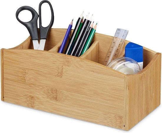 Organizzatore per ufficio in bambù - 4 cassetti per penne - nervature di legno naturale - 115 x 26 x 13 cm - naturale