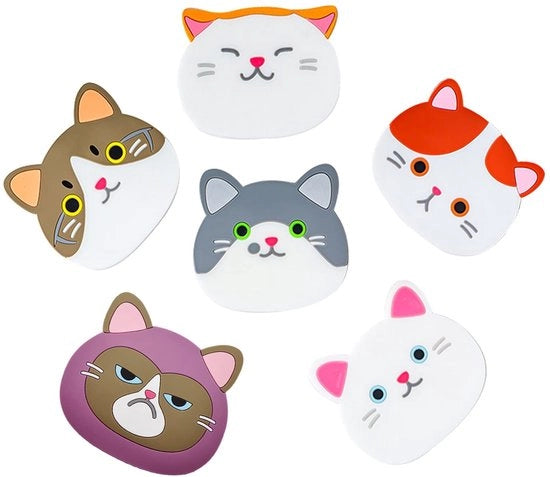 Set di 6 sottopiani in silicone per gatti, bicchieri cartoon gatti in gomma, sottopiani decorativi in vetro, sottopiani per vino, bicchieri e tazze da the (silicagel)