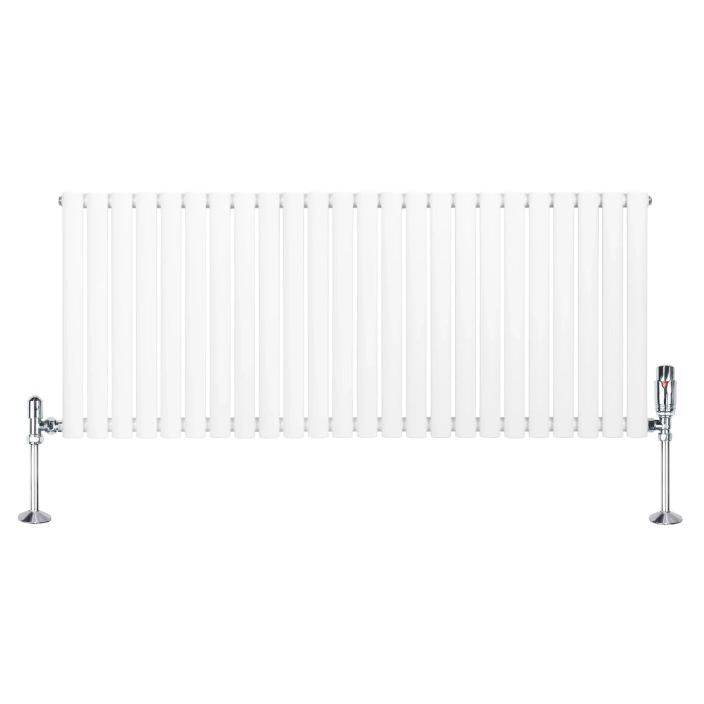 Radiatore Orizzontale Ovale 600x1440mm Bianco con Valvole TRV