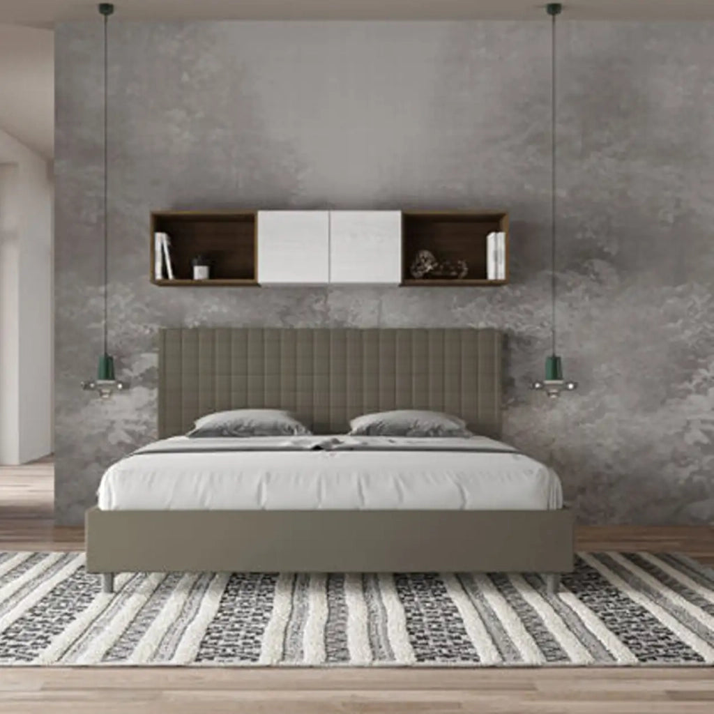 Letto matrimoniale king size contenitore imbottito 200x200 similpelle cappuccino Sunny
