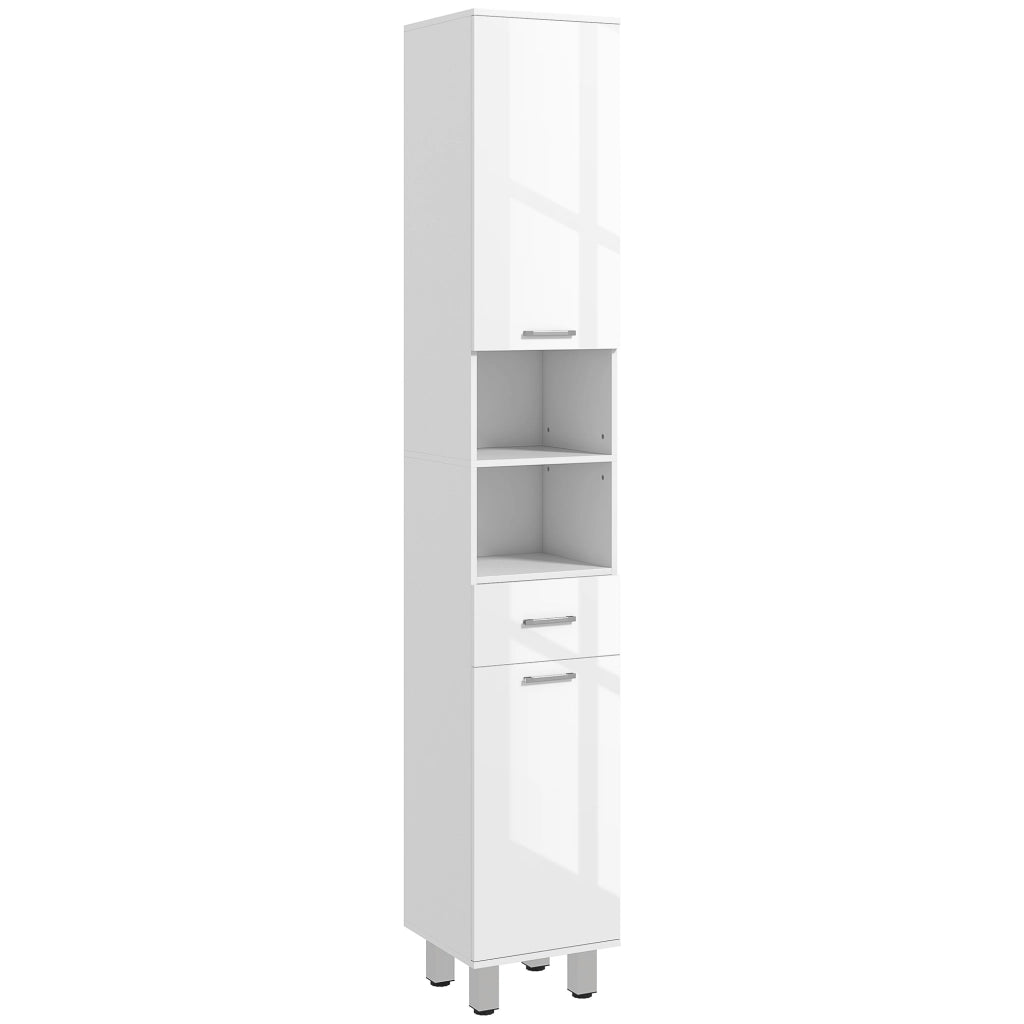 Mobile a Colonna Bagno 30x30x180 cm con Armadietti e Ripiani a Giorno Rivestimento in Melamina Bianco Lucido