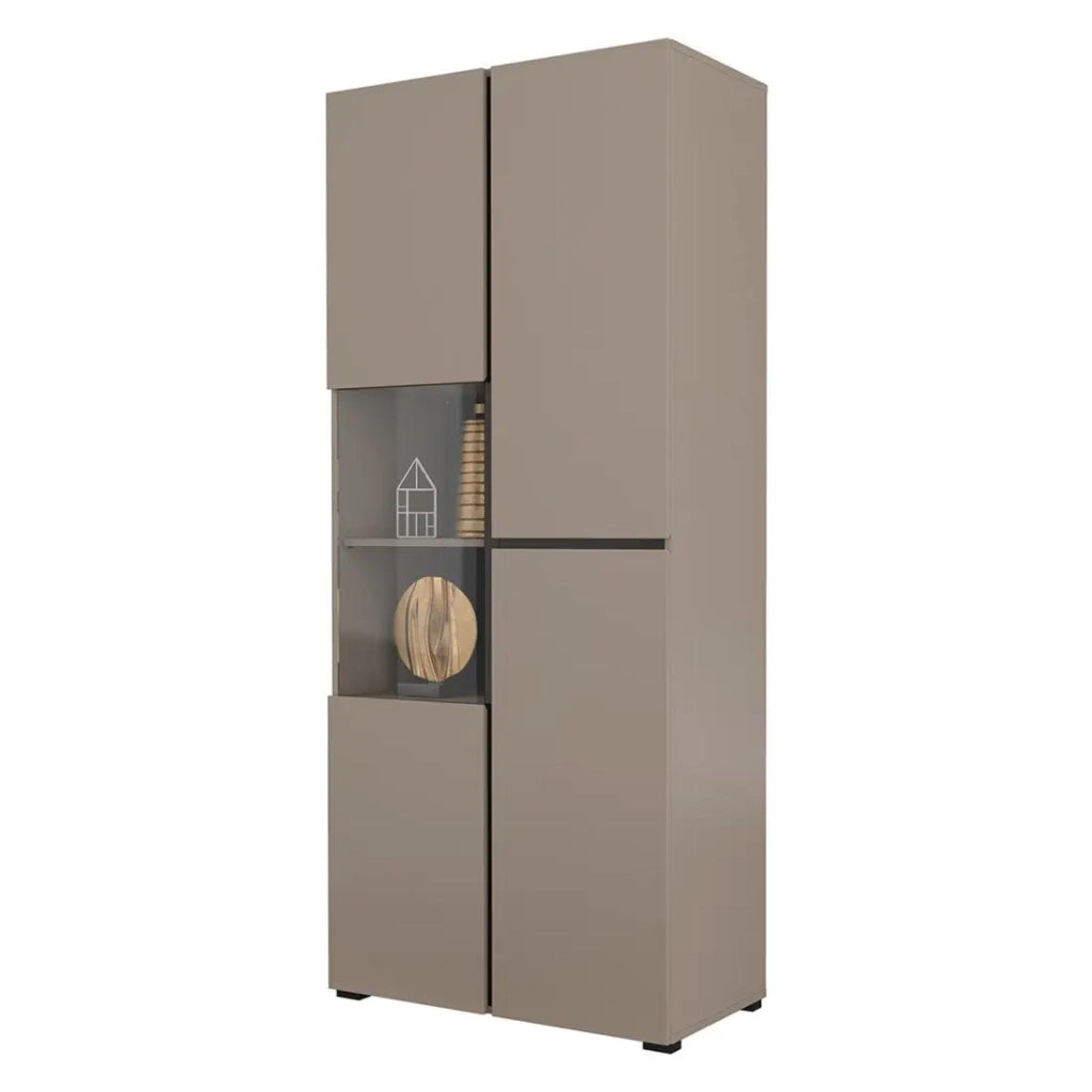 Vetrina alta 2 porte collezione HAVANA. Colori beige e nero.
