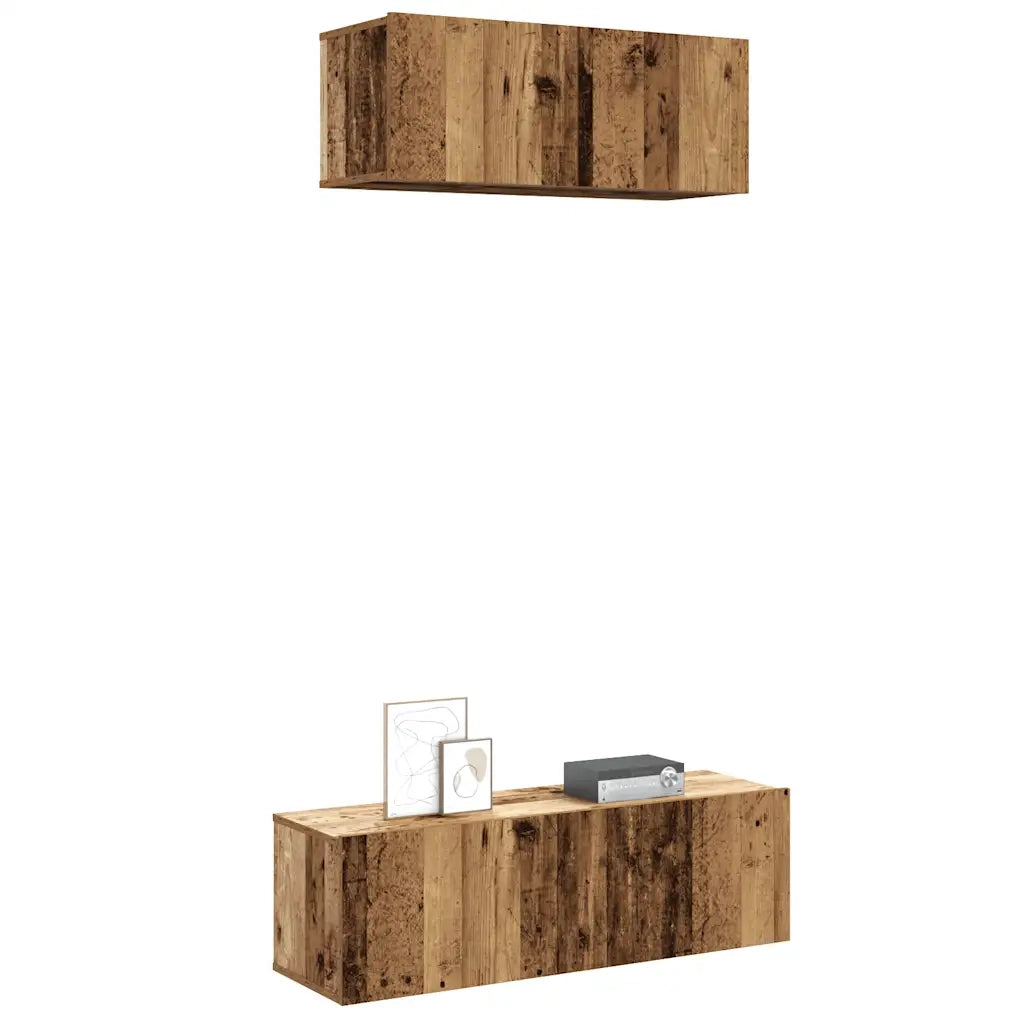 Set Mobile TV 2 pz Montato a Parete Legno Antico in Truciolato 3329005