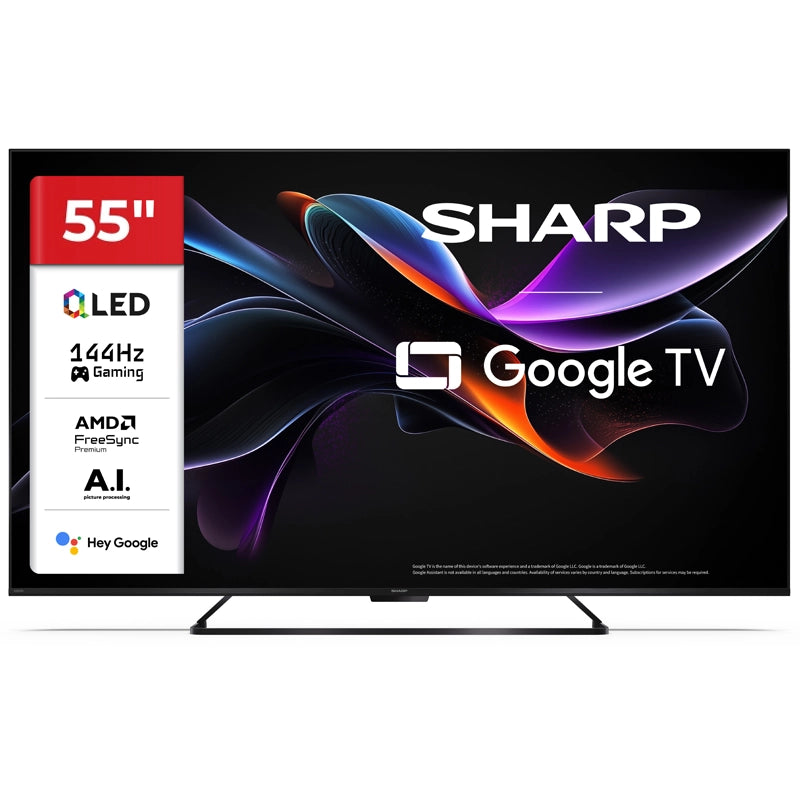 SHARP 55HR7265E - 55" GOOGLE TV QLED 144Hz 4K AI -  FRAMELESS - STAND CENTRALE - HARMAN / KARDON - DOLBY VISION DIGITAL+ / DTS HD - CHROMECAST - BLACK - IT