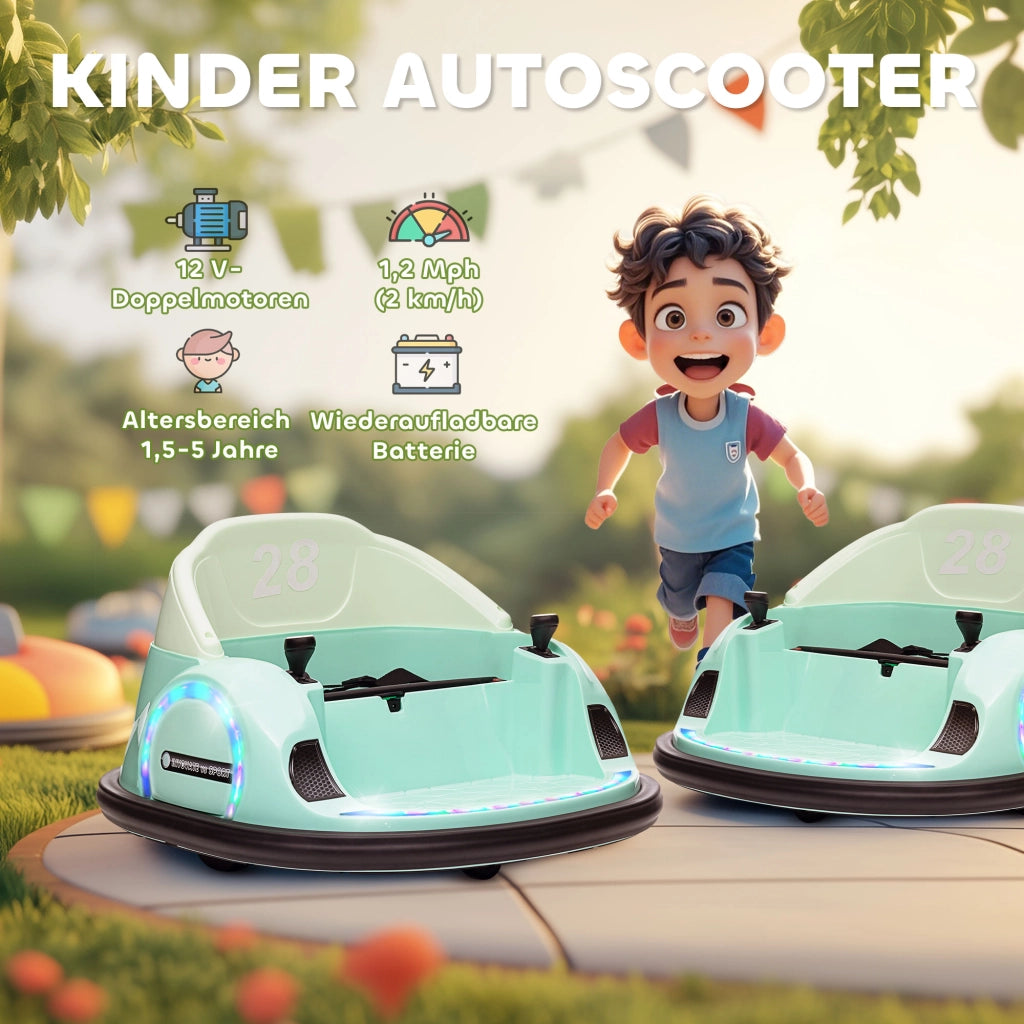 Autoscooter per bambini con rotazione 360¡ã ¨C zephmum ¨C verde, LED, musica, clacson, 2 km/h