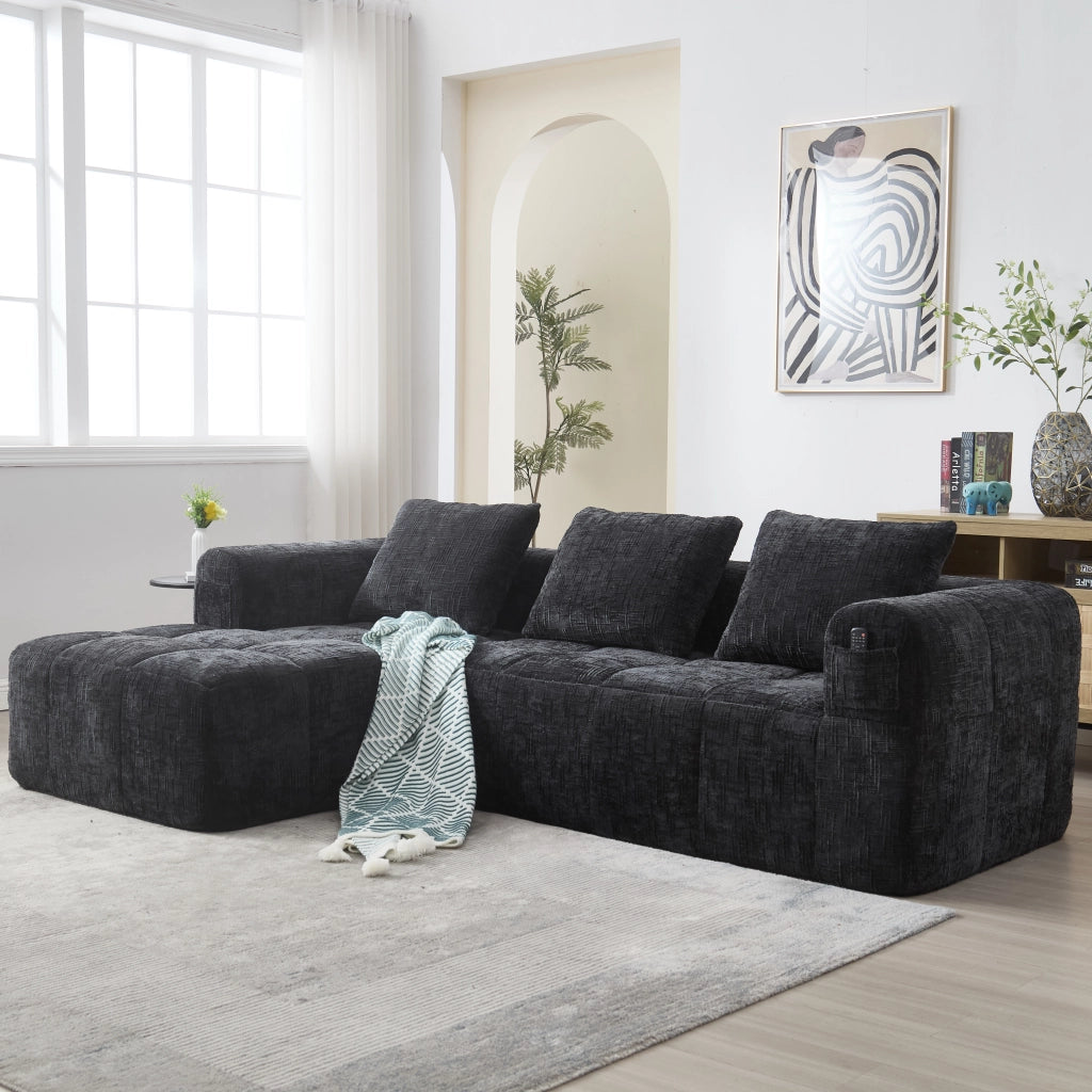 DIVANO Angolare 250x158x60 cm Chenille Nero
