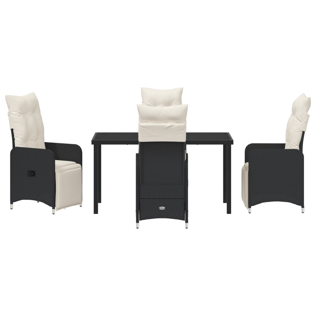 Set da Pranzo da Giardino 5 Pezzi con Cuscini Neri in Rattan Sintetico.